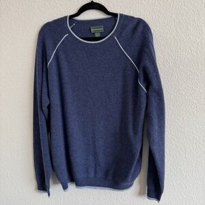 Hammacher Schlemmer Navy Blue 100% Cashmere Crew Neck Sweater Men's XL